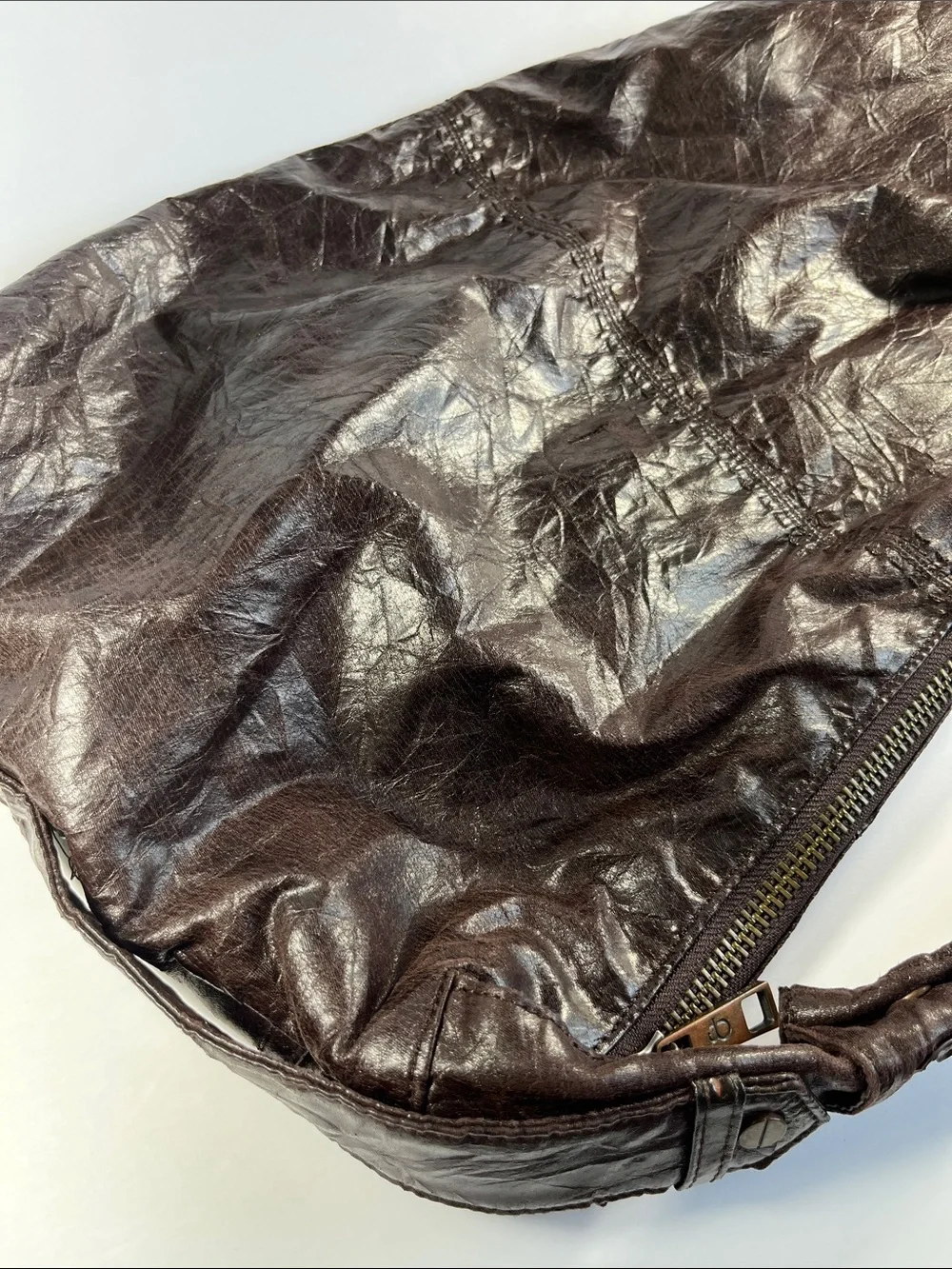 Matt & Nat Vegan Leather Dark Brown Hobo Shoulder Bag with Zippers & Keychain